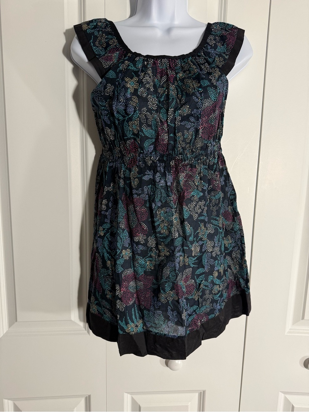 Floral Smock Waist Sleeveless Blouse - Black/Teal/Purple